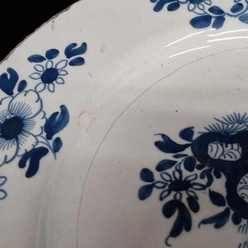 189 - Mid 18th century English Delftware Tin Glazed Plate. Large early plate but faults throughout.