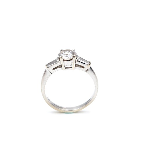 2 - A good nine carat white gold cubic zirconia stone ring. Size - J. Weight - 2.13 grams.