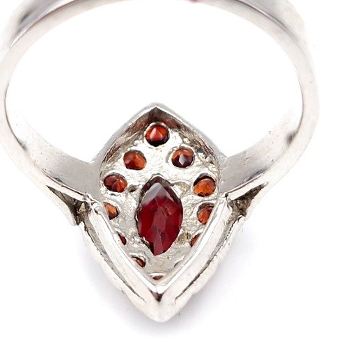 55 - A very pretty ruby gemset ring mounted in sterling silver. Ring size - S. Weight - 5.1 grams. Boxed.... 