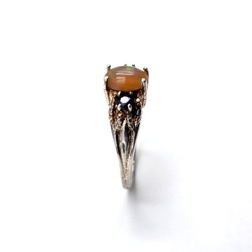 437 - A pretty 925 vintage opal & sapphire stone ring set with white sapphire stone mount. Size - P. Weigh... 