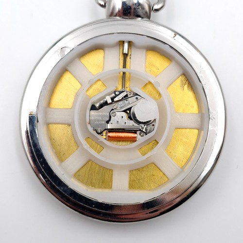 440 - A masonic quartz pocket watch with masonic dial and sweep second hand with chain. Dimensions: 5 cms ... 