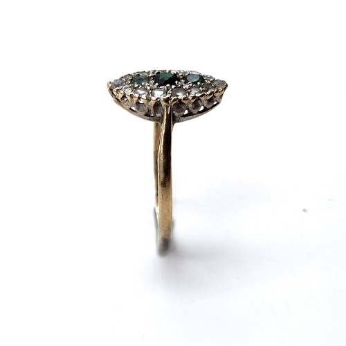 1117 - A nine carat gold (375) and Emerald gem set ring. Ring size - K 1/2. Weight - 1.75 grams. Boxed.