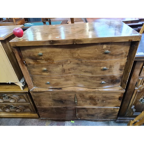 723 - Star Lot : A two piece Bedroom set with tall boy and long dresser with fabulous curbed drawers.