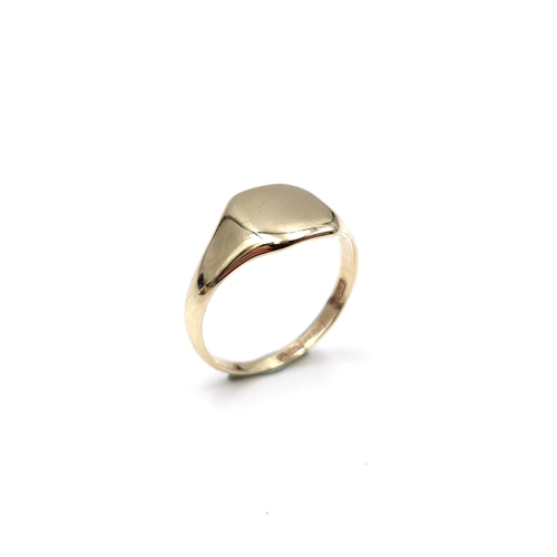 2 - A nine carat gold signet ring. Ring size - L. Weight 1.96g.