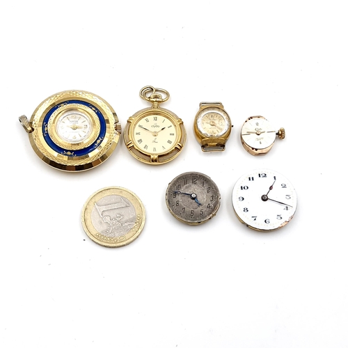 34 - A collection of watch movements, together with two further examples - a pendant marked Mortima 17 je... 