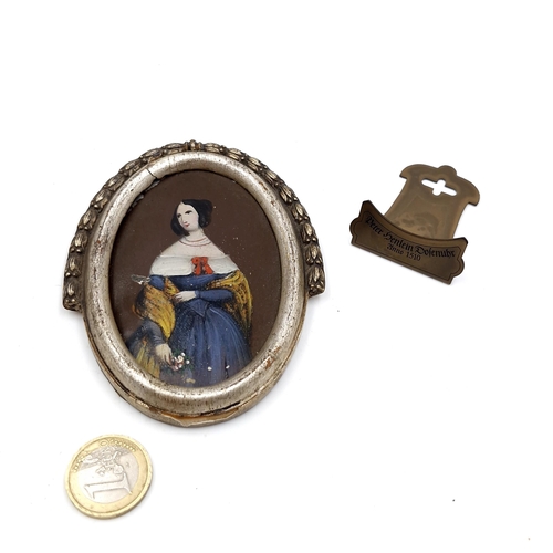 43 - A miniature oval shape hand painted portraiture of a young lady circa 15th / 16th century. Together ... 