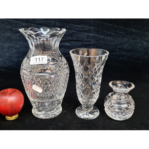 117 - Three Waterford Crystal vases including a large Glandore example. All stamped to base and in very go... 