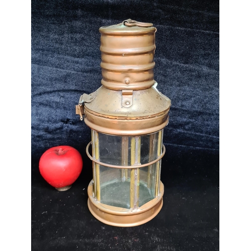 131 - A fabulous vintage copper and brass ships lantern. In good order.