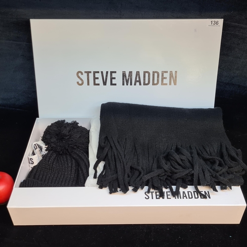 136 - A stylish designer Steve Madden hat and scarf set, brand new in original box.