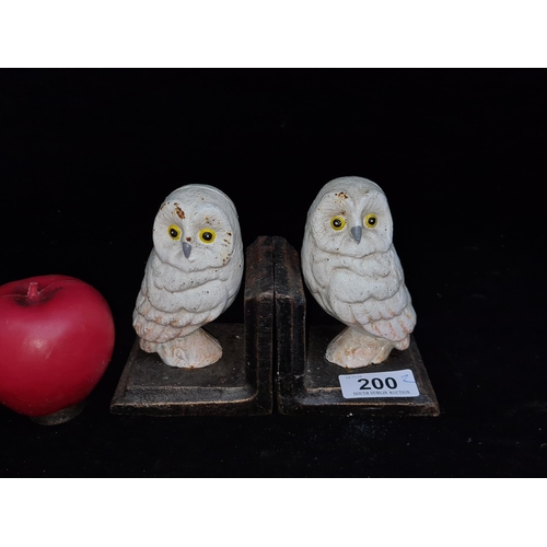 200 - A pair of cast metal bookends in the forms of a white owl.