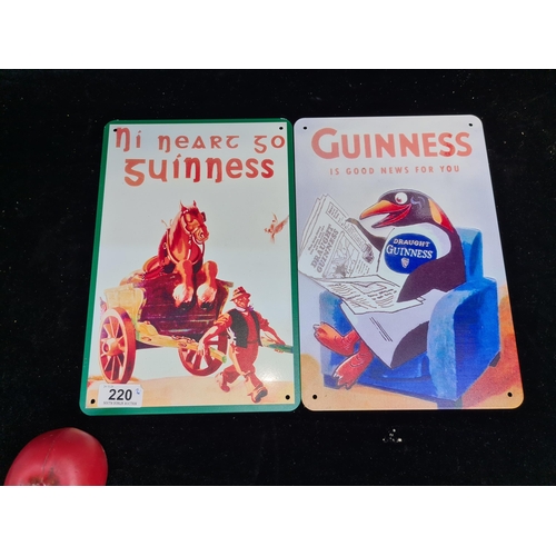 220 - A pair of printed metal wall signs of vintage advertising posters for Guinness.