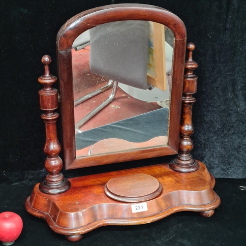 221 - A large antique mahogany dressing table swing mirror. A beautiful example featuring an unusual scall... 