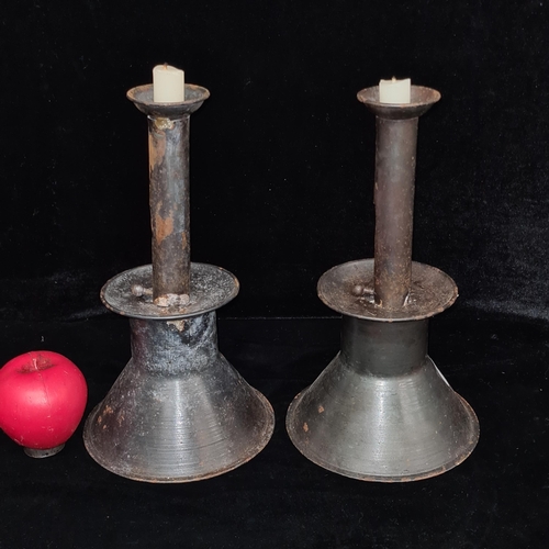 222 - A lovely pair of cast metal  spring loaded adjustable candlesticks. keeps your candles at the same h... 