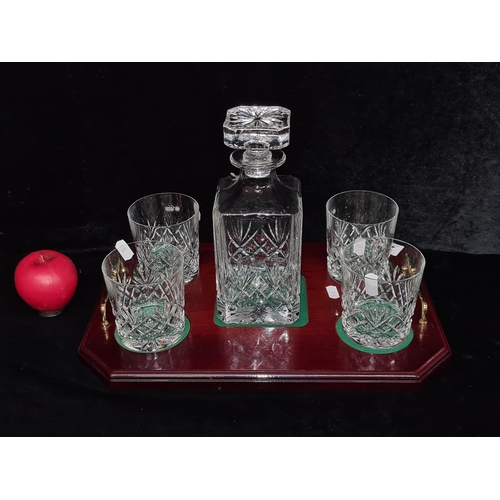 226 - A beautiful Galway Crystal whiskey set comprising of a decanter, four glasses and a serving tray.