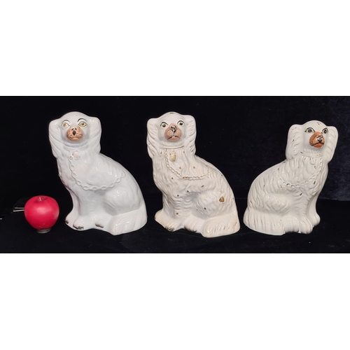 227 - Three Victorian Staffordshire hand painted English spaniel wally dogs.