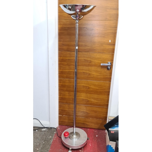 267 - A fabulous tall chrome floor standing Art Deco style lamp. Heavy good quality.