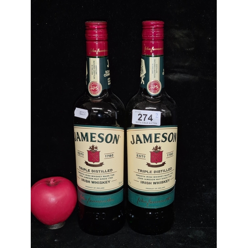 274 - Two sealed bottle of 700ml Jameson Triple Distilled Irish Whiskey.