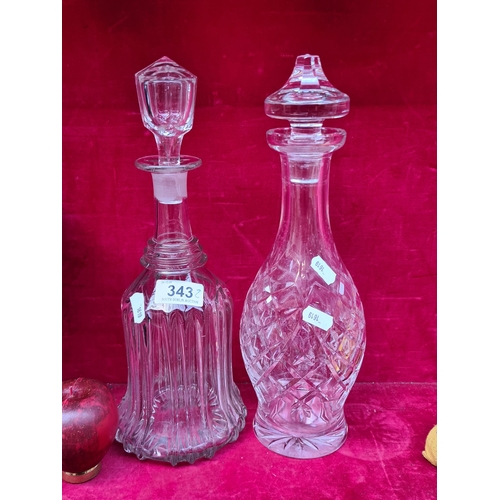 343 - Two vintage crystal decanters including a Waterford Crystal Boyne example. In very good condition.