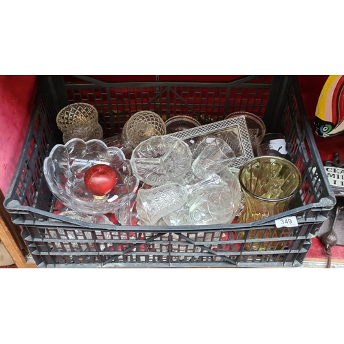 349 - A mixed box of vintage glassware including Irish whiskey glasses.