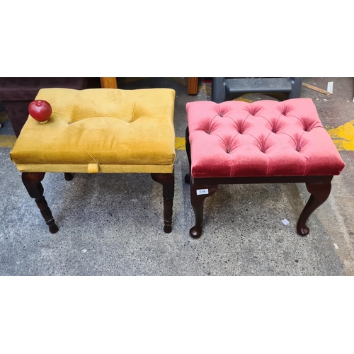 379 - Two vintage nicely upholstered piano stools including one example with seat lifting to reveal ample ... 