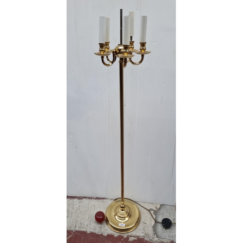 385 - A gorgeous tall four branch brass floor standing lamp.