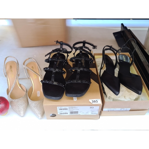 393 - Trio pairs of stylish ladies designer shoes including a pair Kurt Geiger black sandals size EU 40 RR... 