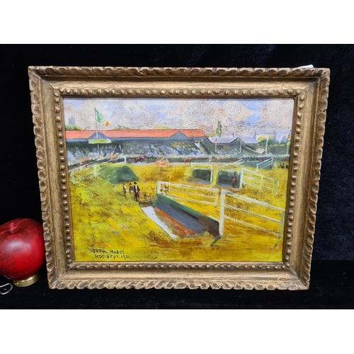 64 - An original oil on board painting after 'Sir John Lavery' titled 'Dublin Horse Show 1928'. Features ... 