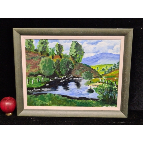 92 - An original oil on canvas painting featuring a bright rural landscape. Signed 'Pat Smith' lower righ... 