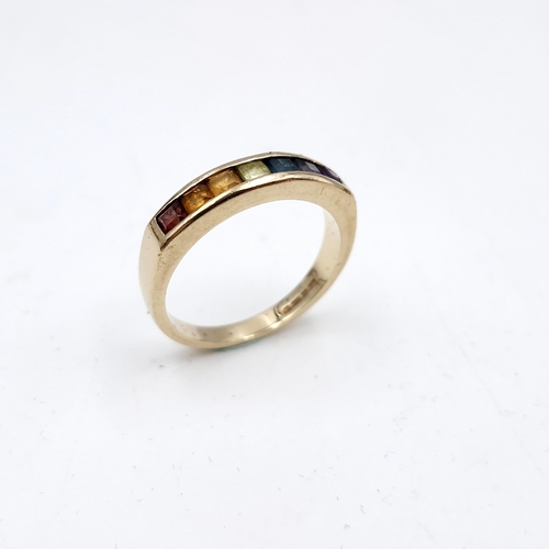 420 - Star lot : A nine carat gold (375) vary hue ruby, Sapphire, Amethyst gemstone ring. Ring size - N. W... 