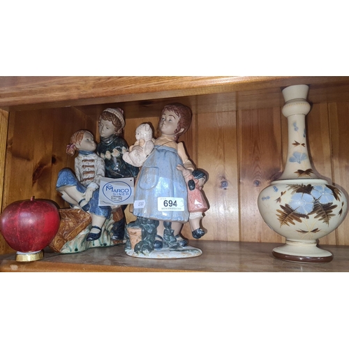 694 - 19th century Porcelain figurines by Marco Giner depict children with toys. Includes a decorative Fer... 