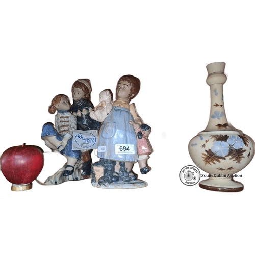 694 - 19th century Porcelain figurines by Marco Giner depict children with toys. Includes a decorative Fer... 