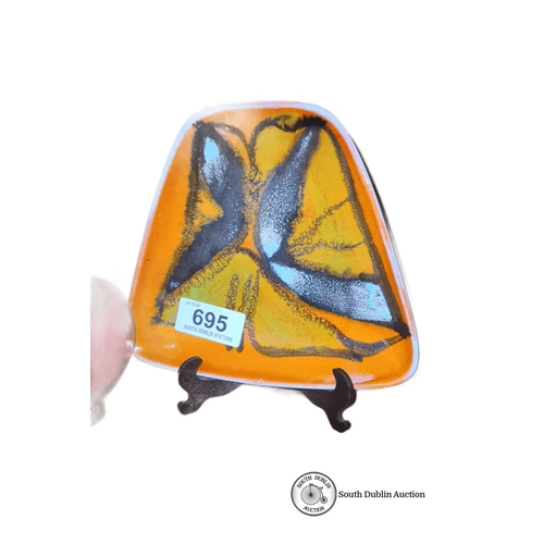 695 - A lovely Poole Pottery triangular dish features a vibrant abstract design and is marked 