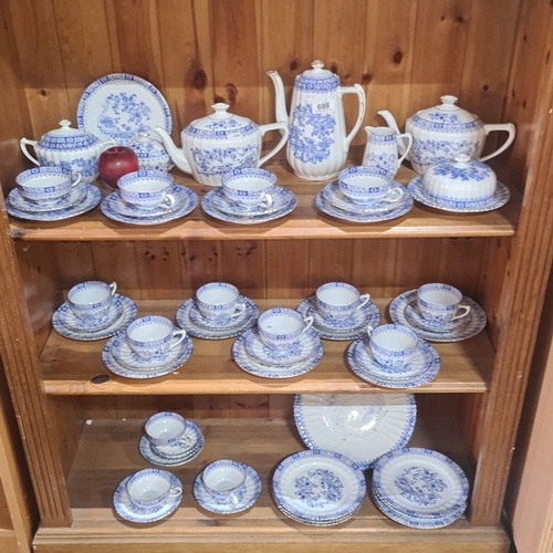 699 - Bavarian porcelain tea set by Seltmann Weiden features a blue floral pattern, West Germany. The set ... 