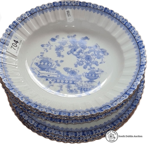 704 - Set of six Echt Tuppack China Blau plates, Tiefenfurt 36, with intricate blue floral patterns and go... 