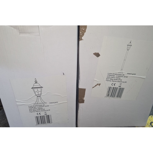 708 - A boxed lamp approx a meter tall modelled after an old street lamp posts  and two matching table lam... 