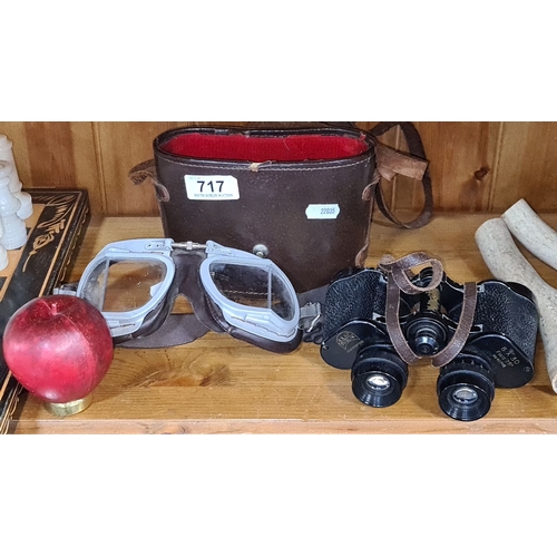 717 - Vintage AXAP Dublin binoculars with leather case, 8x30 magnification, 7.5° field. Includes vintage a... 