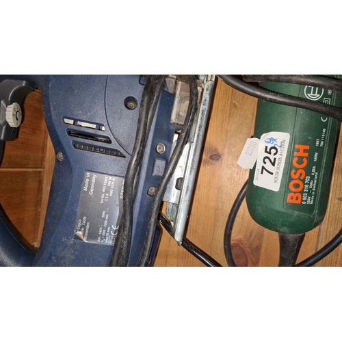 725 - Two power tools: a Bosch 180W saw, model number 0603316703, and Copco jigsaw, 500W. Both made in Ger... 