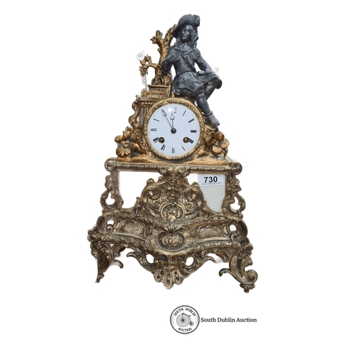 730 - Star Lot : A very large Antique French mantel clock with ormolu and marble details, featuring a seat... 