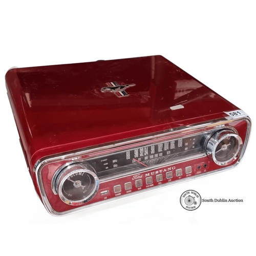 581 - A very cool  Ford Mustang stereo with radio and record player with the iconic Mustang logo.