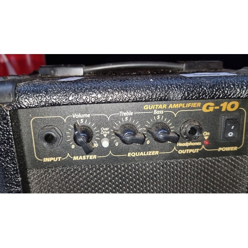 585 - G-10 guitar amplifier, 10 watts output, featuring input, master, treble, bass equalizer, and overdri... 