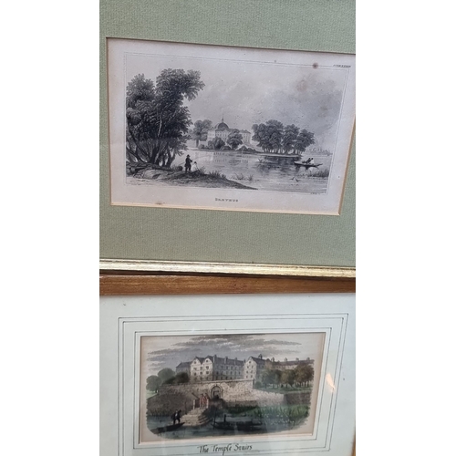 606 - Collection of framed prints featuring landscapes and architectural scenes. Includes various sizes an... 