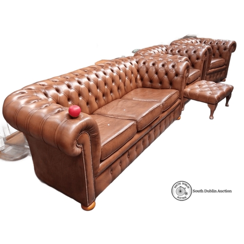 609 - Super Star Lot : A fabulous 4 piece  leather Chesterfield leather sofa set, featuring three sofas wi... 