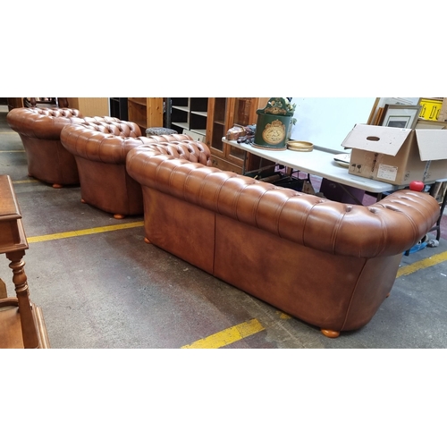 609 - Super Star Lot : A fabulous 4 piece  leather Chesterfield leather sofa set, featuring three sofas wi... 