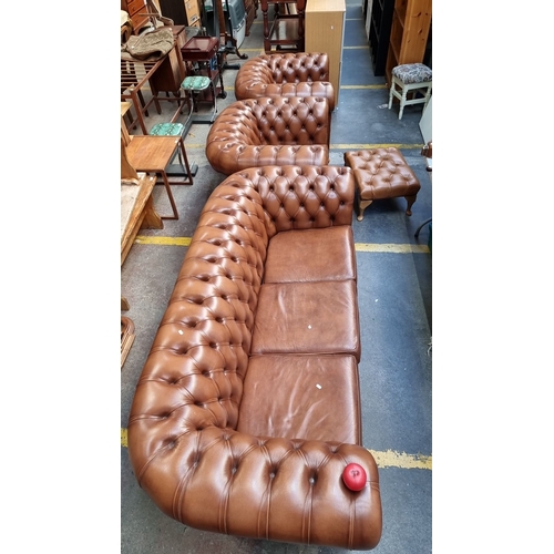 609 - Super Star Lot : A fabulous 4 piece  leather Chesterfield leather sofa set, featuring three sofas wi... 