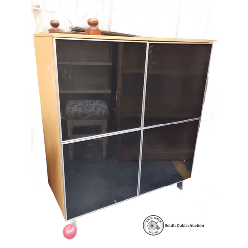 610 - Modern wooden cabinet with black glass doors 4 interior cubbies holes  from the GX Collection on ele... 