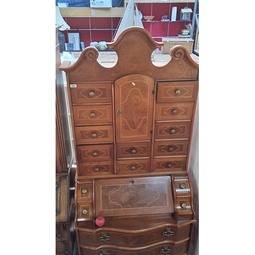 620 - Star Lot : A very handsome Mahogany Georgian-style bureau bookcase with scrolled pediment and multip... 