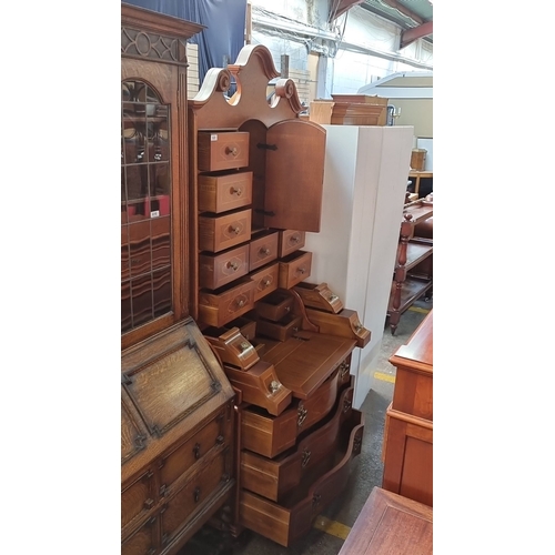 620 - Star Lot : A very handsome Mahogany Georgian-style bureau bookcase with scrolled pediment and multip... 