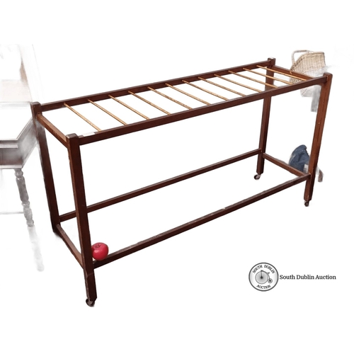 648 - Star Lot : A Fabulous mid century teak  clothes drying rack with slatted design and caster wheels, f... 