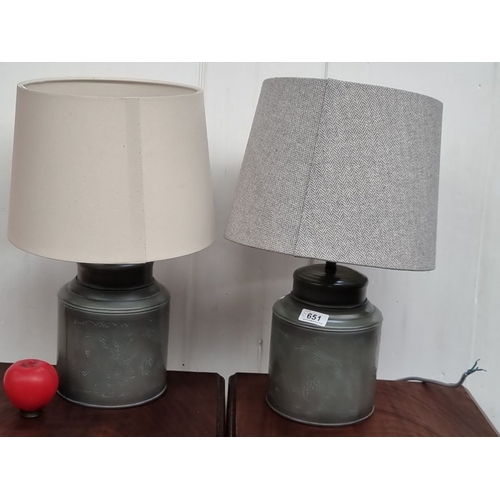 651 - Pair of Laura Ashley Home table lamps, model no. 3677630, featuring patterned bases and fabric shade... 