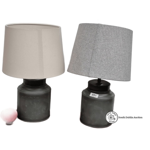 651 - Pair of Laura Ashley Home table lamps, model no. 3677630, featuring patterned bases and fabric shade... 